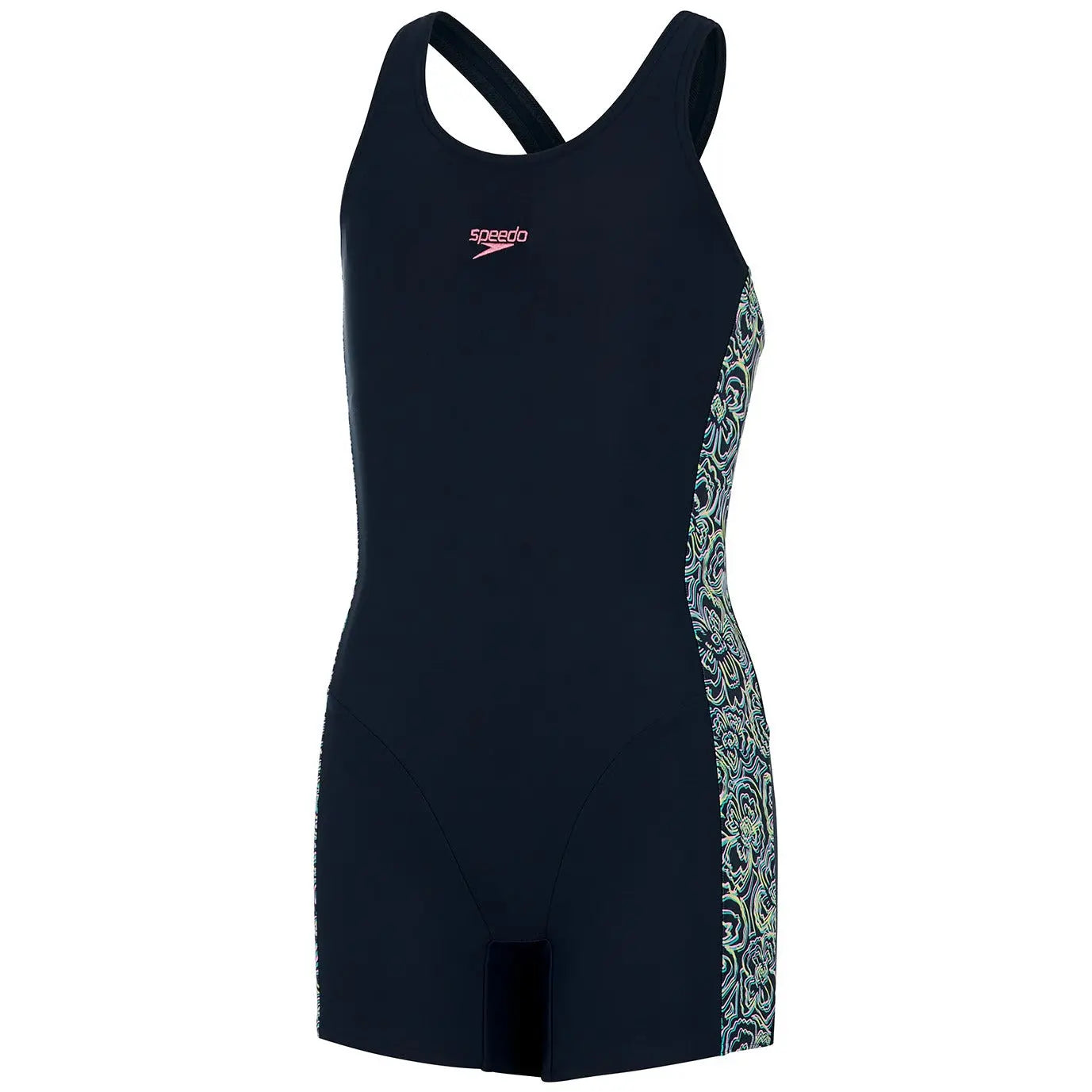 Speedo G Swimsuit Printed Leaderback Legsuit Navy/Pink 116