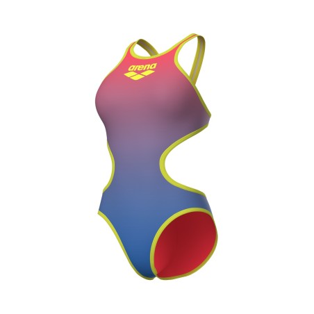 Arena W swimsuit one shaded print tech one back bright coral royal multi-soft green F34
