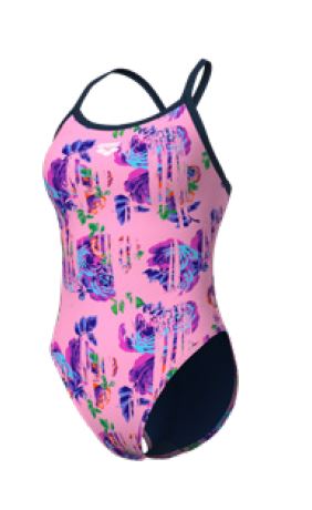 W Rose Texture Swimsuit Xcross Back multi pink-navy