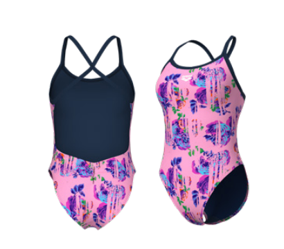 W Rose Texture Swimsuit Xcross Back multi pink-navy