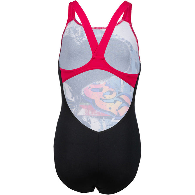 G Swimsuit V Back Placement - black-rose