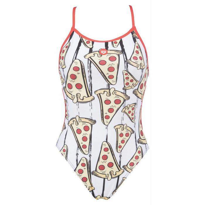 W Crazy Pizza Lace Back One Piece black-fluo-red
